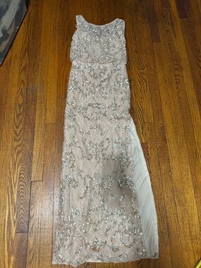 Aidan Mattox Champagne Sequin Lace Dress Bodice